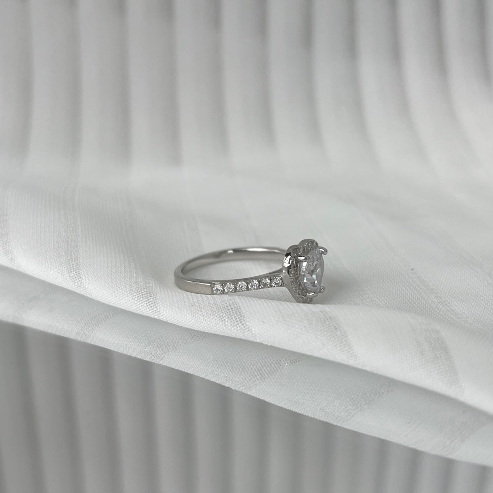 Heart Shaped Stone Silver Engagement Ring