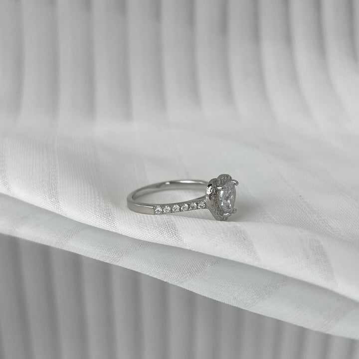 Heart Shaped Stone Silver Engagement Ring