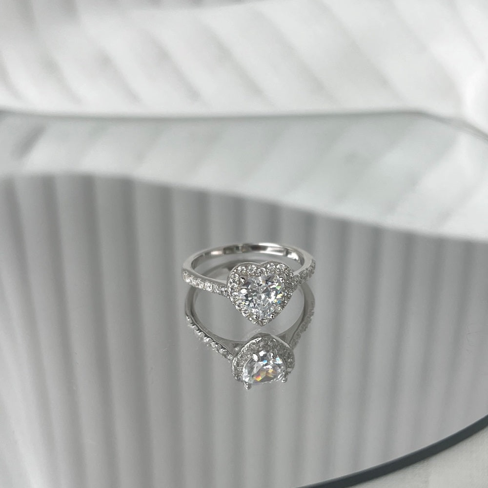 Heart Shaped Stone Silver Engagement Ring