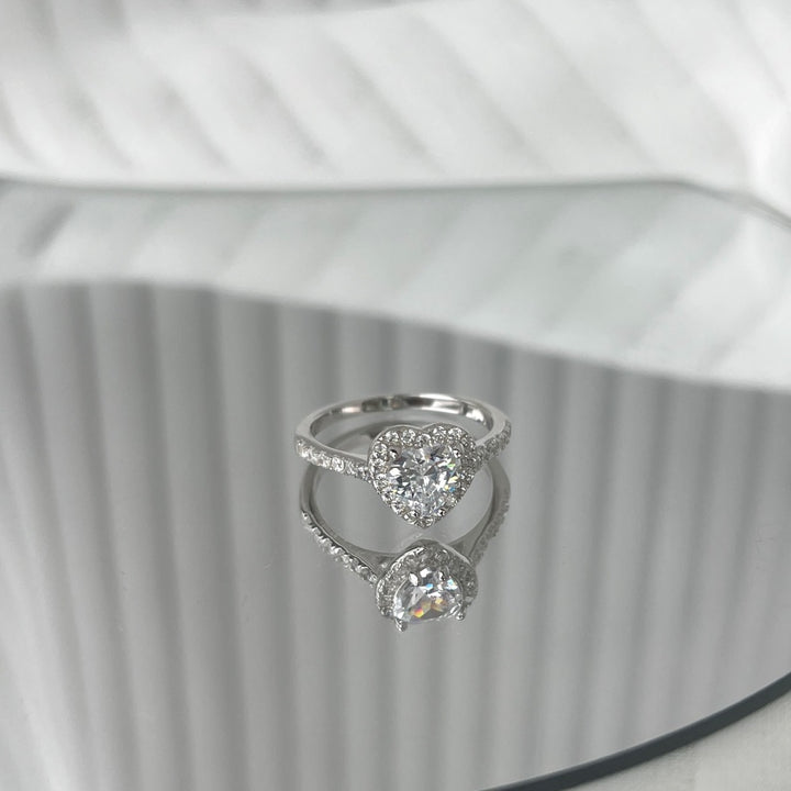 Heart Shaped Stone Silver Engagement Ring