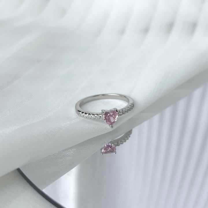 Small Pink Heart Gem Silver Ring