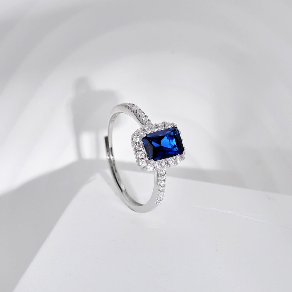Blue Emerald-Cut Gem Ring