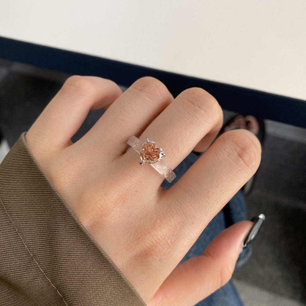 4mm Crystal Ring With Orange Heart Stone