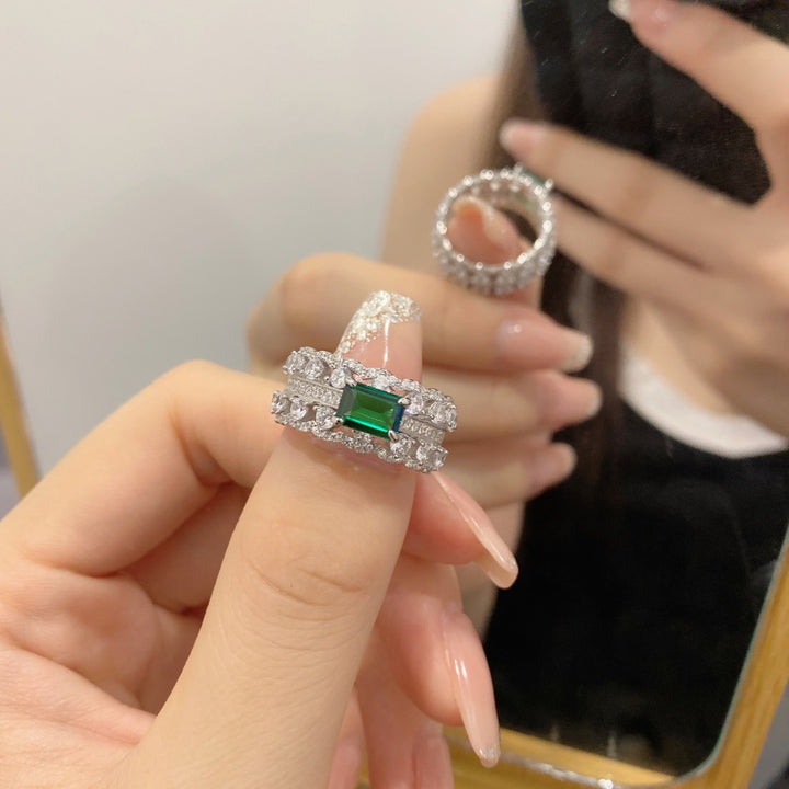 Bold Layered Green Stone Silver Ring