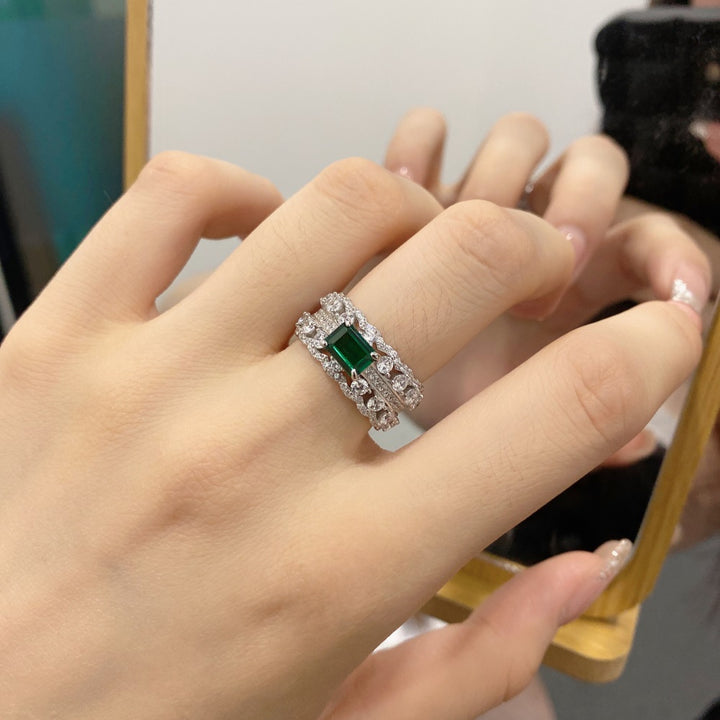Bold Layered Green Stone Silver Ring
