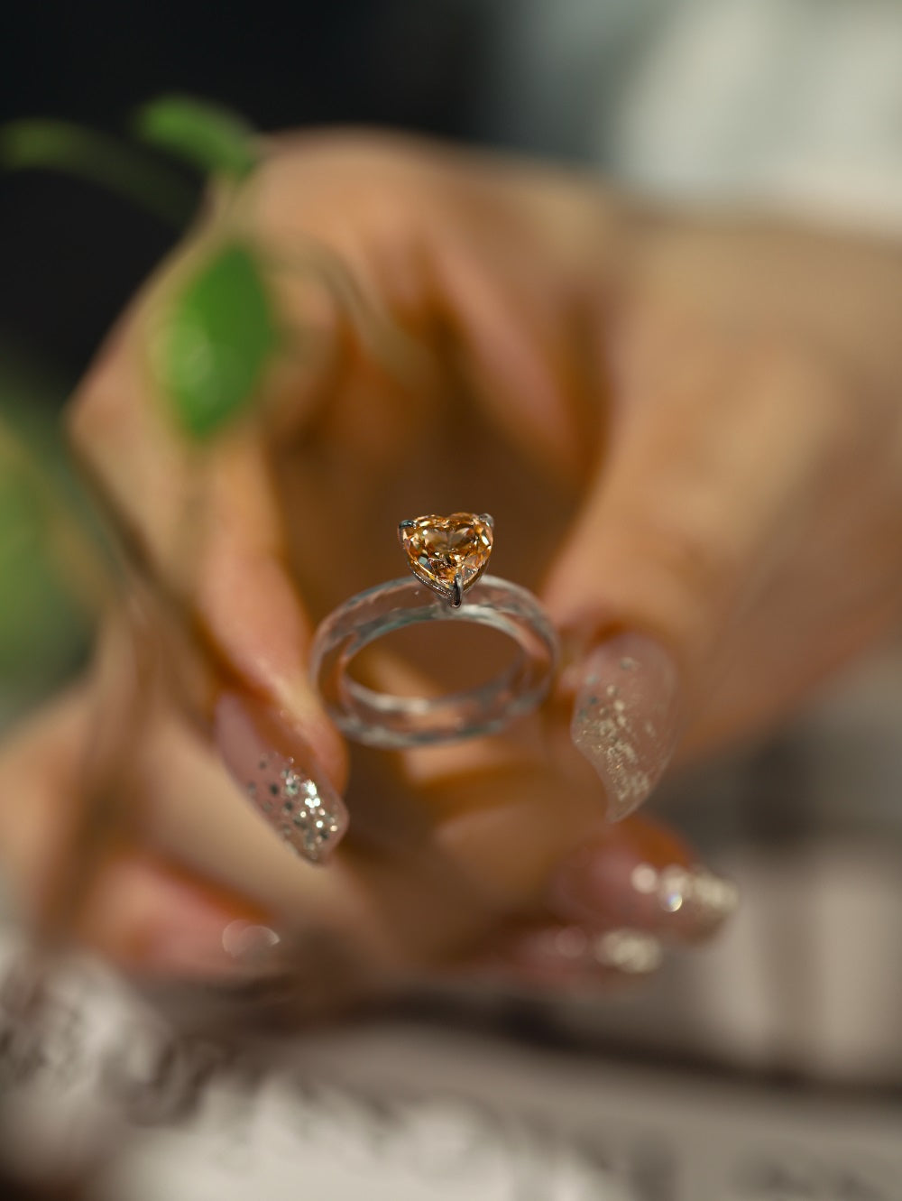 4mm Crystal Ring With Orange Heart Stone