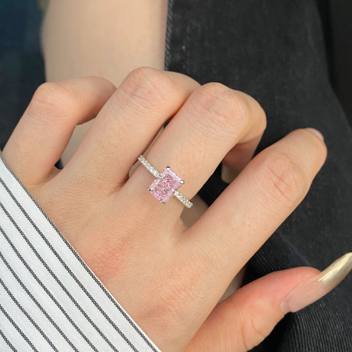 Small Pink Rectangular Stone Silver RIng