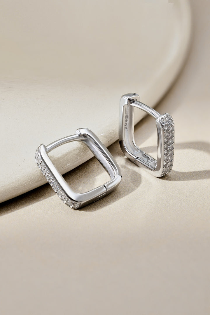 Square Shaped Silver Hoop Earrings