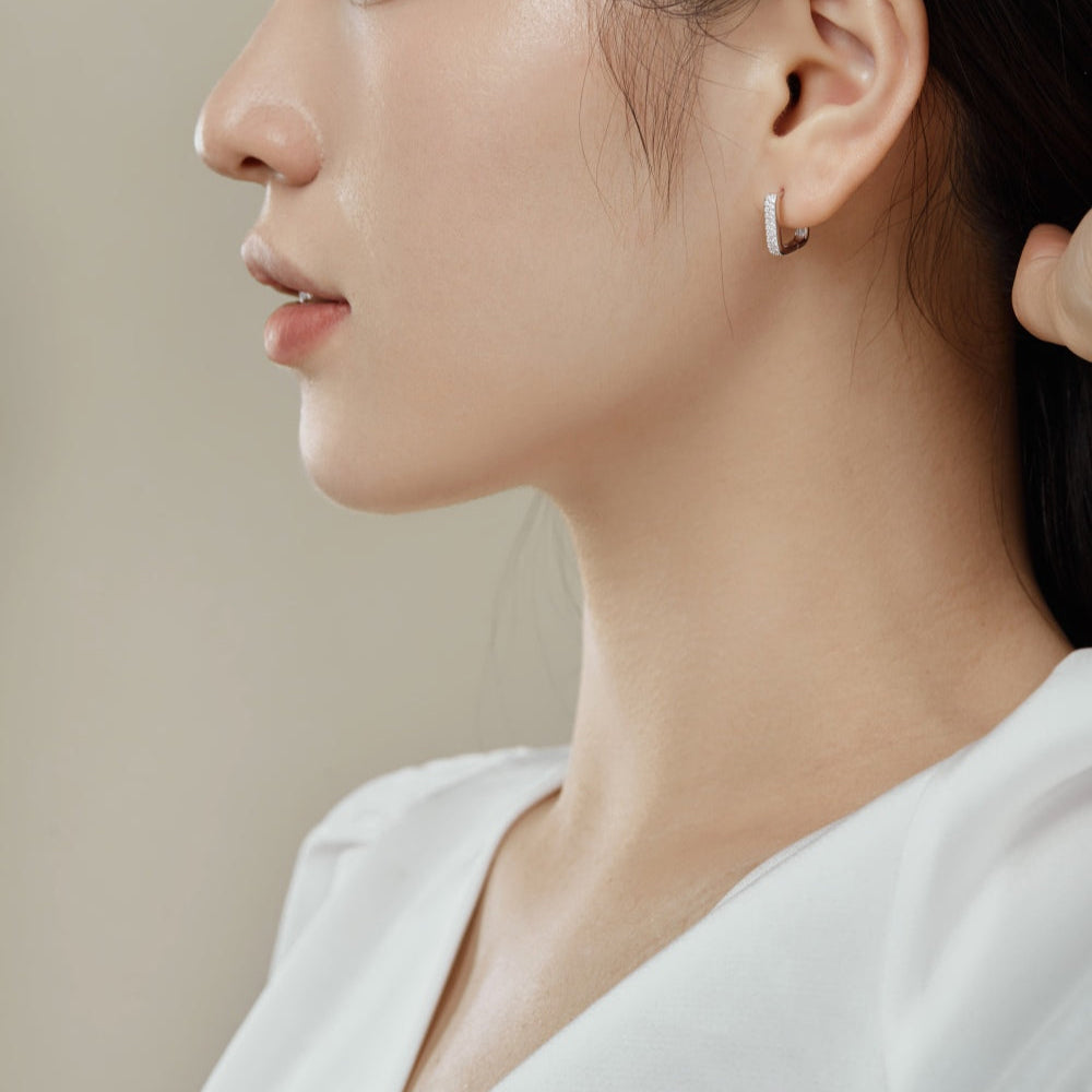 Square Shaped Silver Hoop Earrings