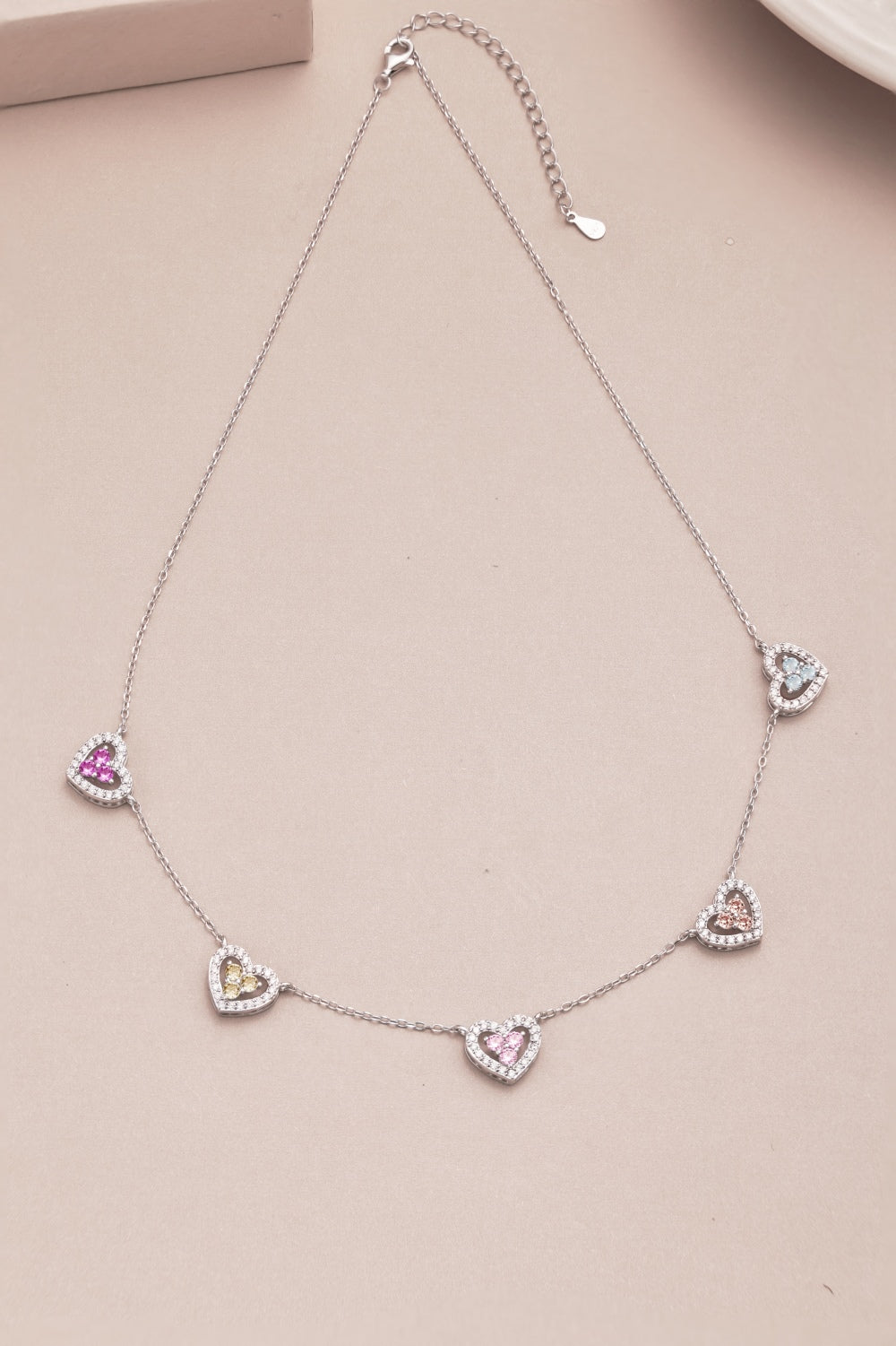 Multi-colored Hearts Silver Necklace