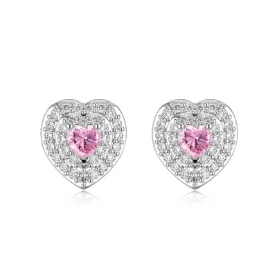Aretes de corazón con gemas rosas en capas