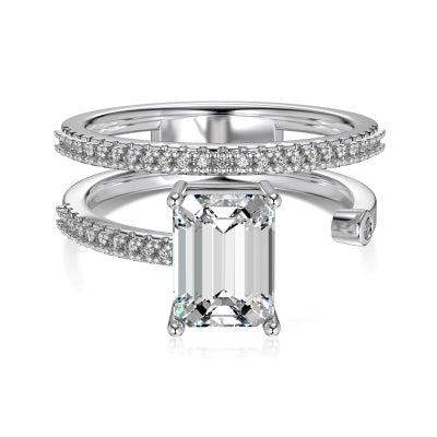 Rectangular Cut Stone Silver Spiral Ring