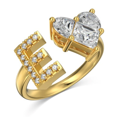 Anillo abierto de oro Love "E"
