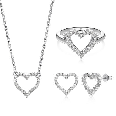 Open Heart Silver Jewelry Set
