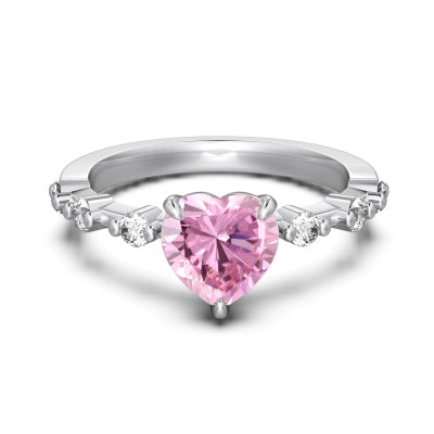 Striking Beaded Heart Gem Silver Ring