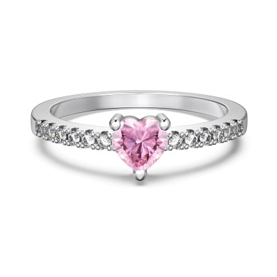 Small Pink Heart Gem Silver Ring