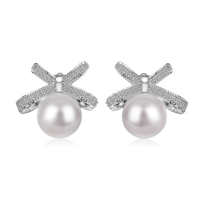Bow & Pearl Silver Earrings
