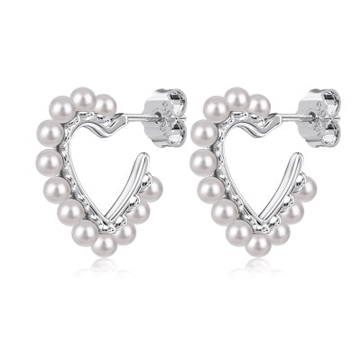 Silver & Pearl Heart Earrings