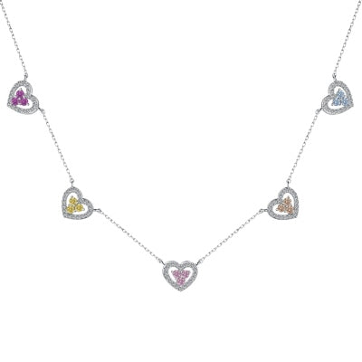 Multi-colored Hearts Silver Necklace