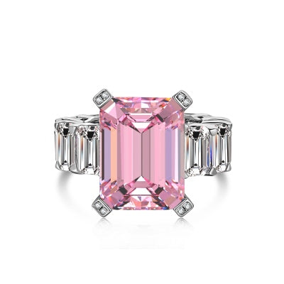 Anillo de plata con piedra rectangular rosa grande