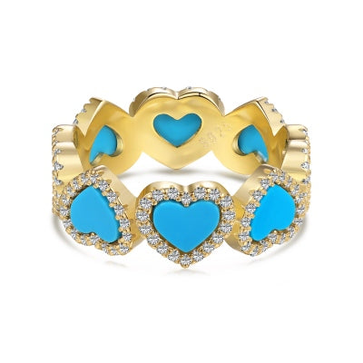 Blue Turquoise Heart Pattern Ring
