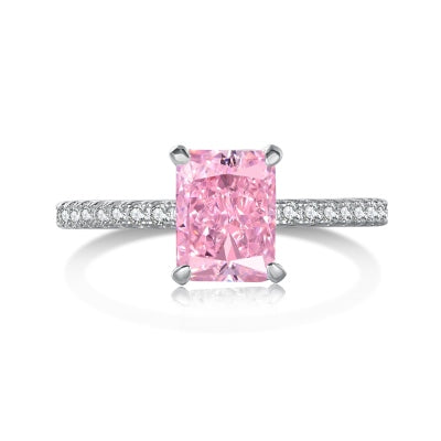 Small Pink Rectangular Stone Silver RIng