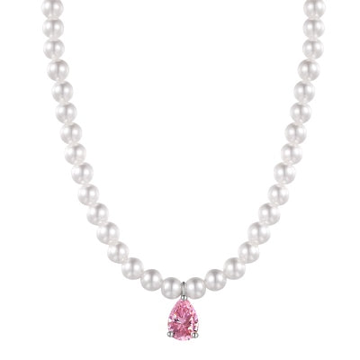 Pink Raindrop Gem Pearl Necklace