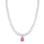 Pink Raindrop Gem Pearl Necklace