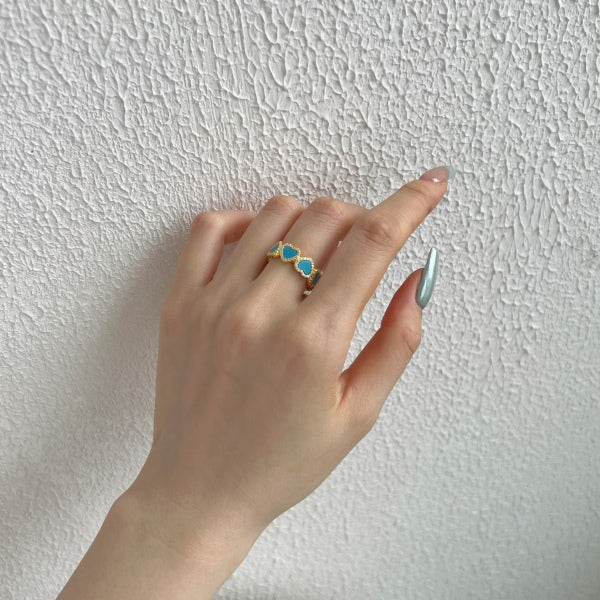Blue Turquoise Heart Pattern Ring