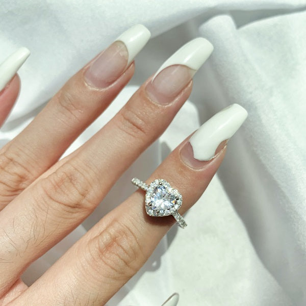 Heart Shaped Stone Silver Engagement Ring