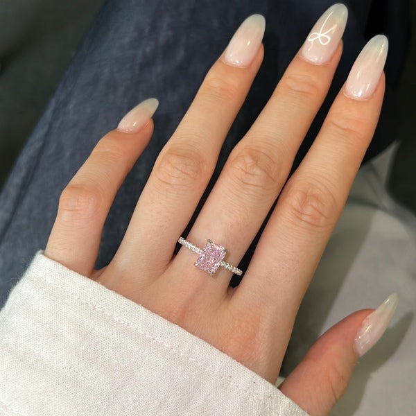 Small Pink Rectangular Stone Silver RIng