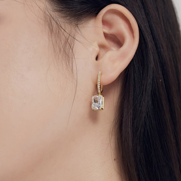 Square Stone Gold Earrings