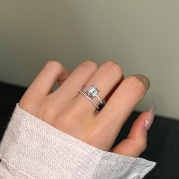 Rectangular Cut Stone Silver Spiral Ring
