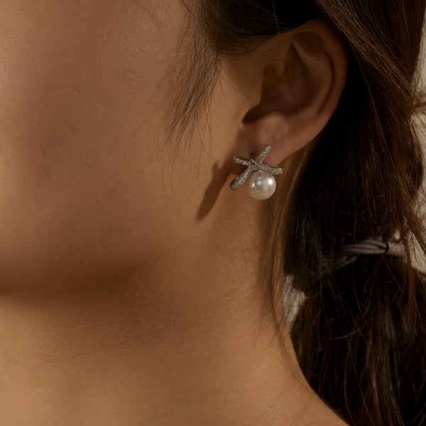 Bow & Pearl Silver Earrings