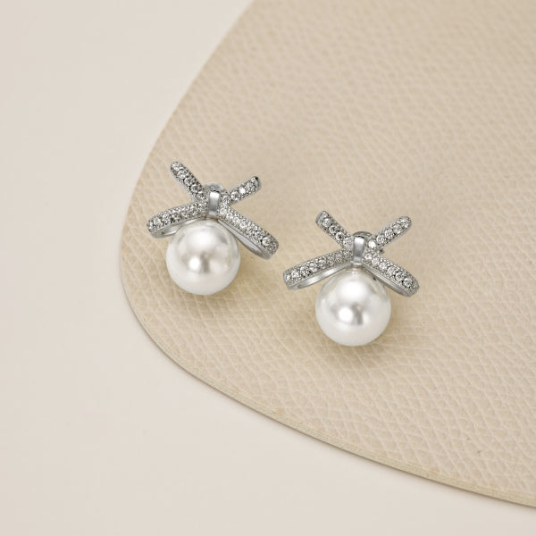 Bow & Pearl Silver Earrings
