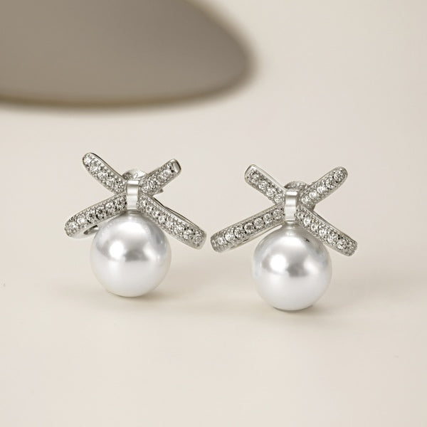 Bow & Pearl Silver Earrings