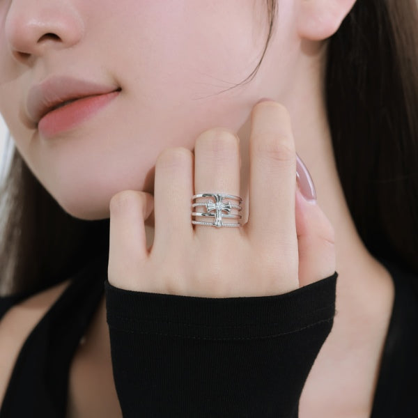 Four Band Cross Ring