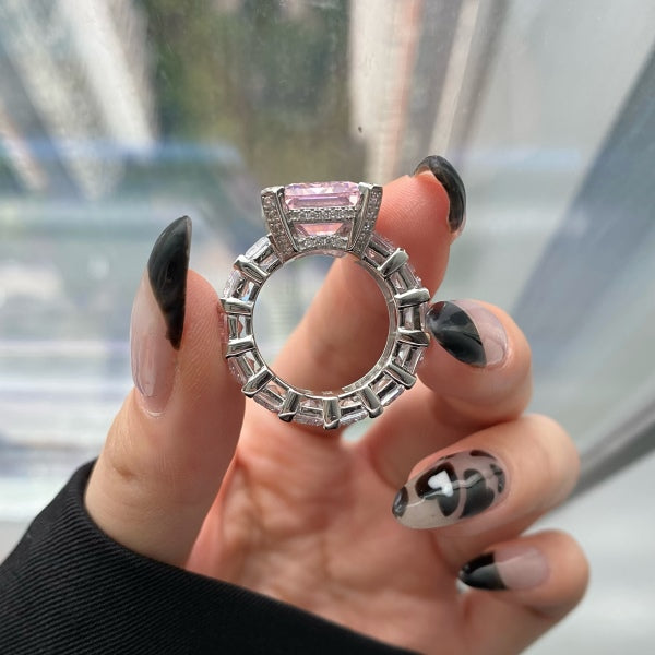 Grand Pink Rectangular Stone Silver Ring