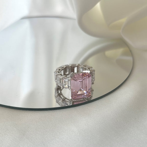 Grand Pink Rectangular Stone Silver Ring