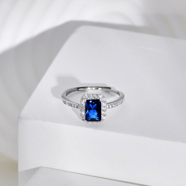 Blue Emerald-Cut Gem Ring