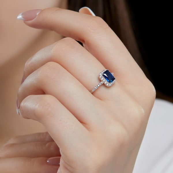 Blue Emerald-Cut Gem Ring