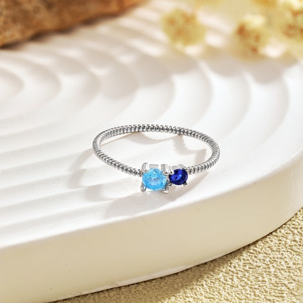 Ultra Thin Banded Blue Gem Silver Ring