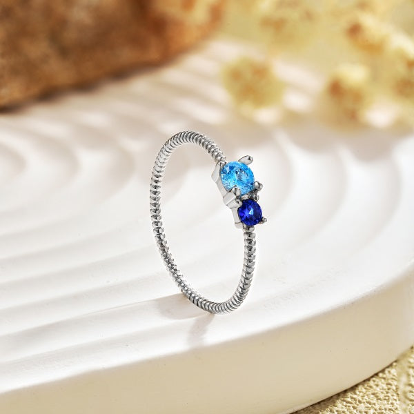 Ultra Thin Banded Blue Gem Silver Ring