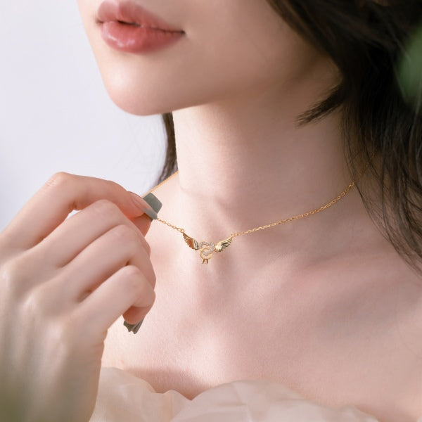Dangling Ring Angelic Love Gold Necklace
