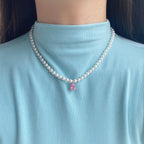 Pink Raindrop Gem Pearl Necklace