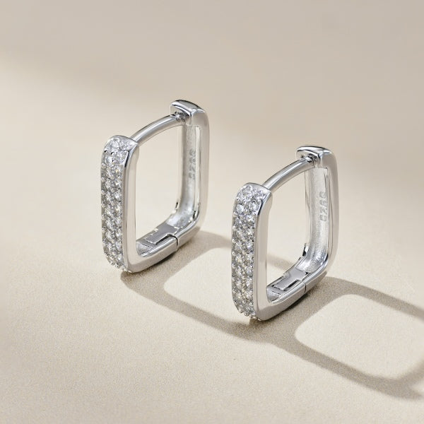 Square Shaped Silver Hoop Earrings