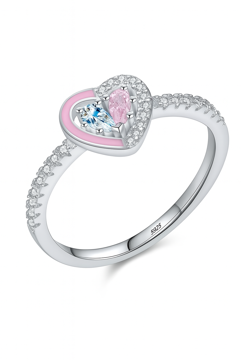 Pink Heart Zirconia Ring in Sterling Silver