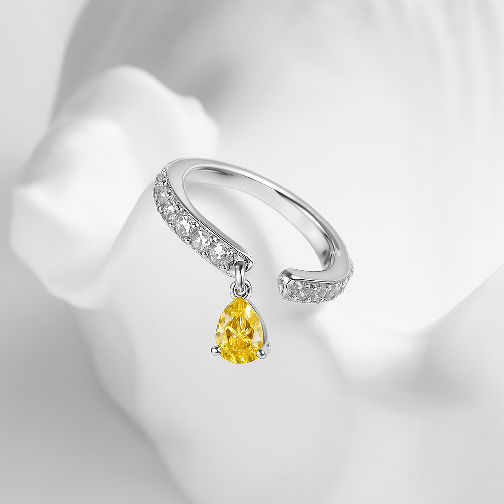 Teardrop Yellow Zirconia Ring