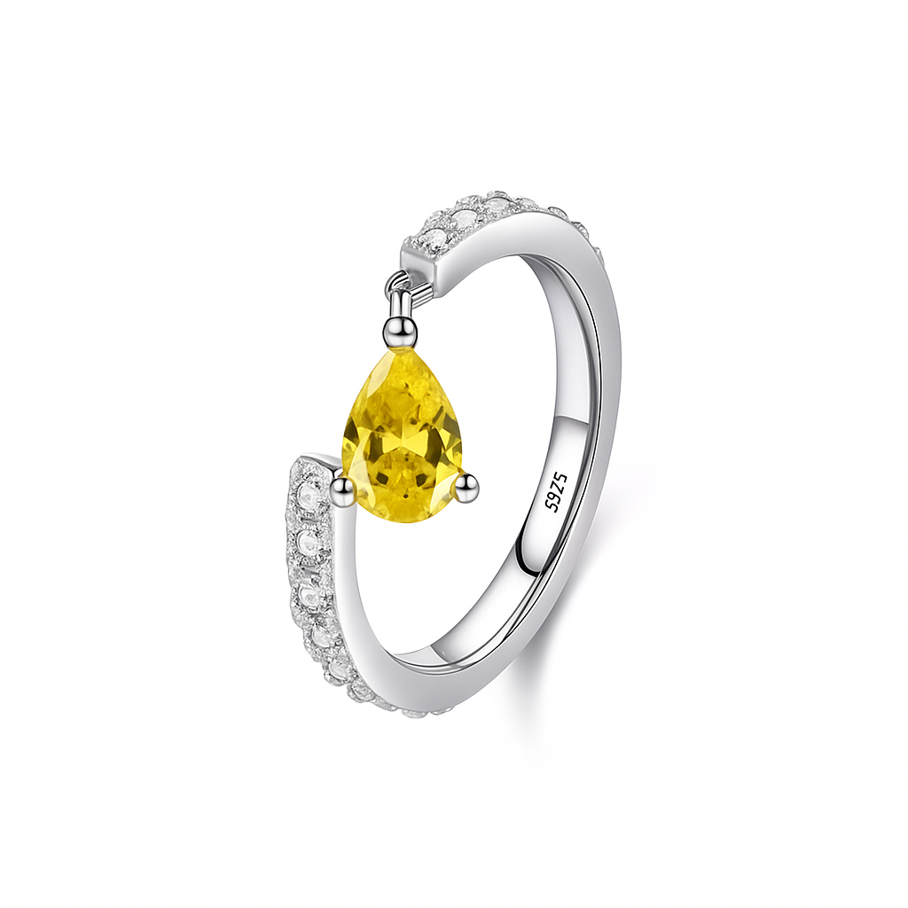 Teardrop Yellow Zirconia Ring