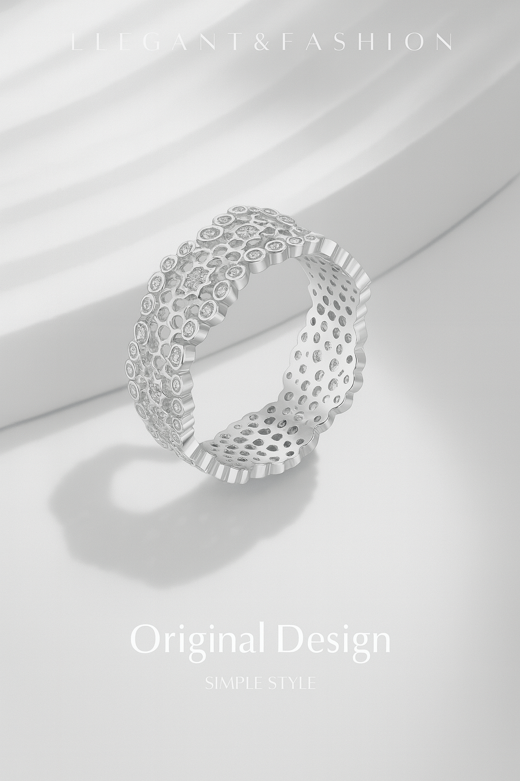 Sterling Silver Honeycomb Lace Zirconia Ring